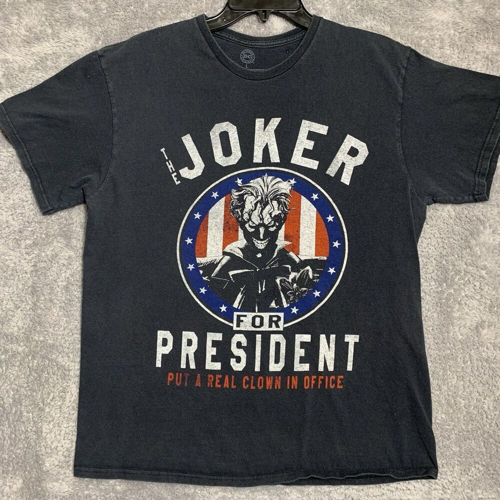 DC Comics The Joker For President T Shirt Mens L Black Graphic Put‎ A Real Clown